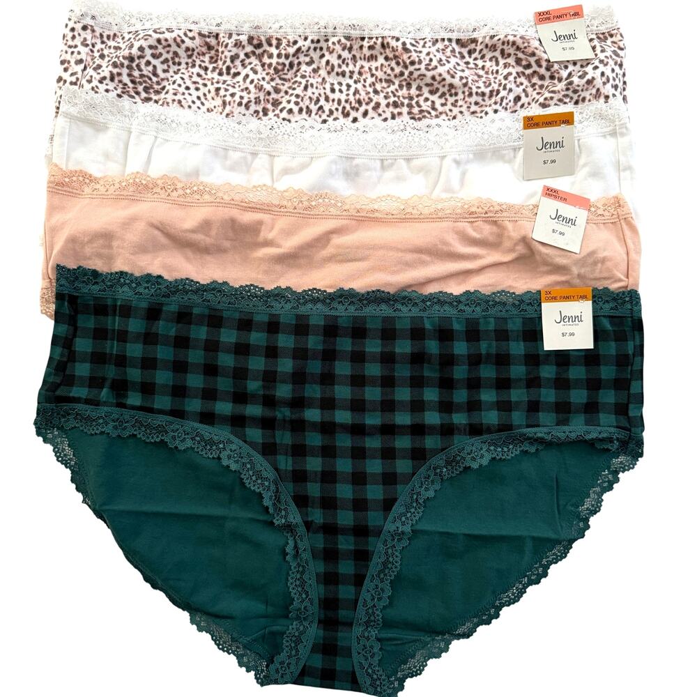 Jenni Intimates Lot 4pcs Hipster Cotton Panties - MultiColor - Plus XXXL 3X
